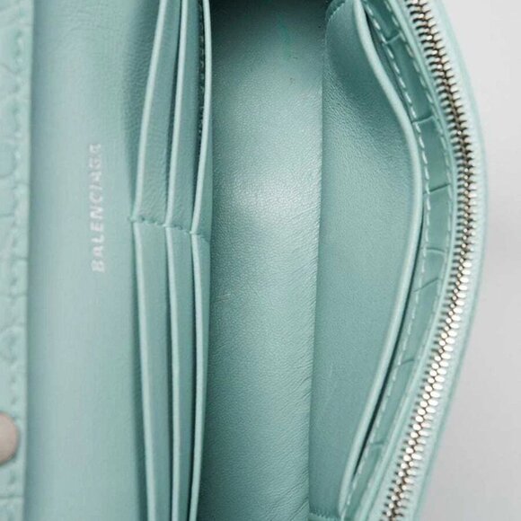 Balenciaga Light Green Croc Embossed Leather Soft Hourglass Wallet On Chain Bag - Picture 10 of 12